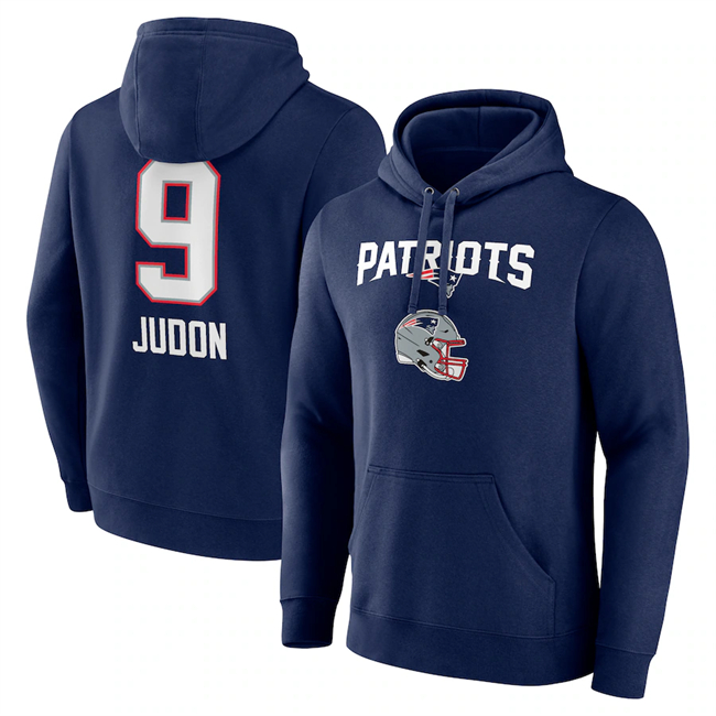 Men's New England Patriots #9 Matthew Judon Navy Team Wordmark Player Name & Number Pullover Hoodie